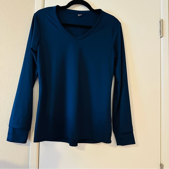 03 Tops - 🐝4/$15) 03 Keep Warm Layering V-Neck Long Sleeve TeeTop, Medium, Dark Blue